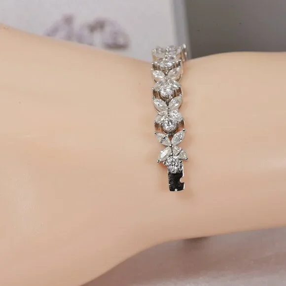 GRA Certified Marquise and Round Cut Moissanite Tennis Bracelet 925 Sterling - Picture 6 of 13